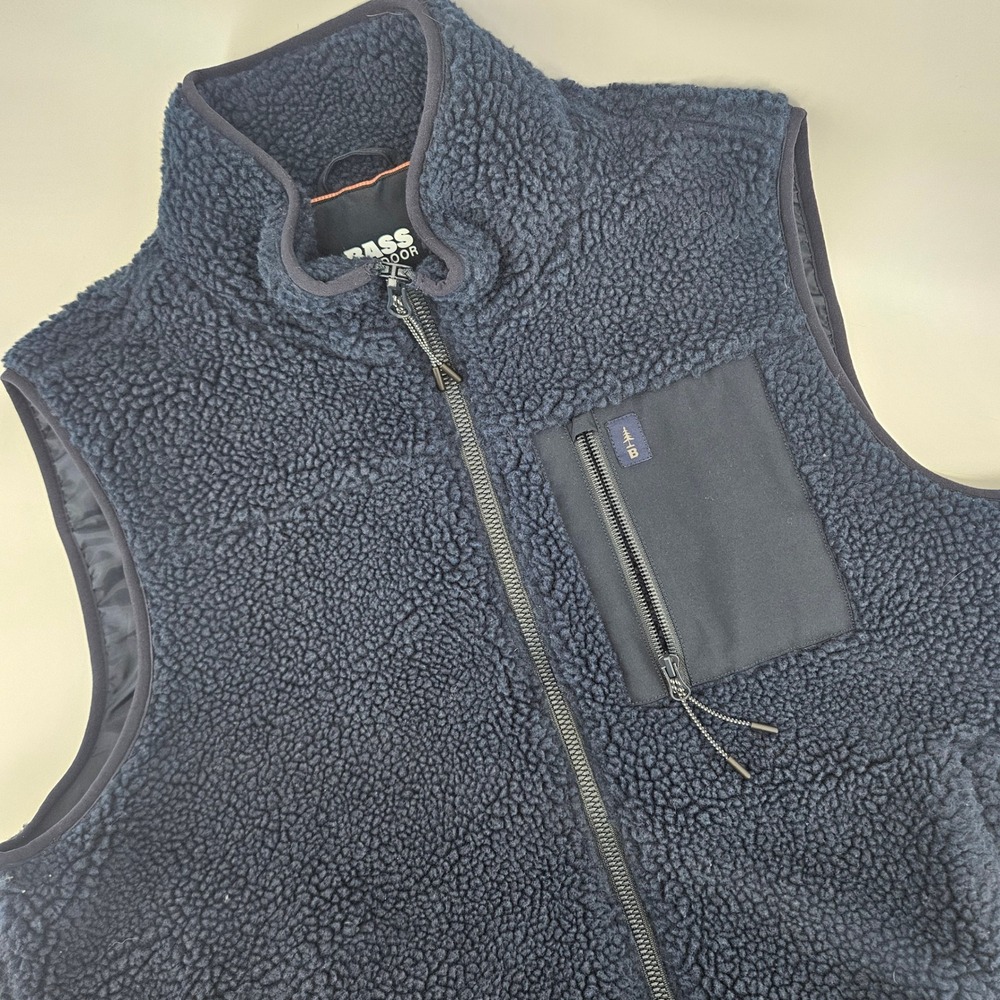 Bass Outdoor Mens XL Vest Sherpa Fleece Navy Blue Full Zip Gorpcore Hiking